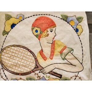 Vtg 1920s Art Deco Flapper Great Gatsby Pillow Cover Un-sewn Wall Art